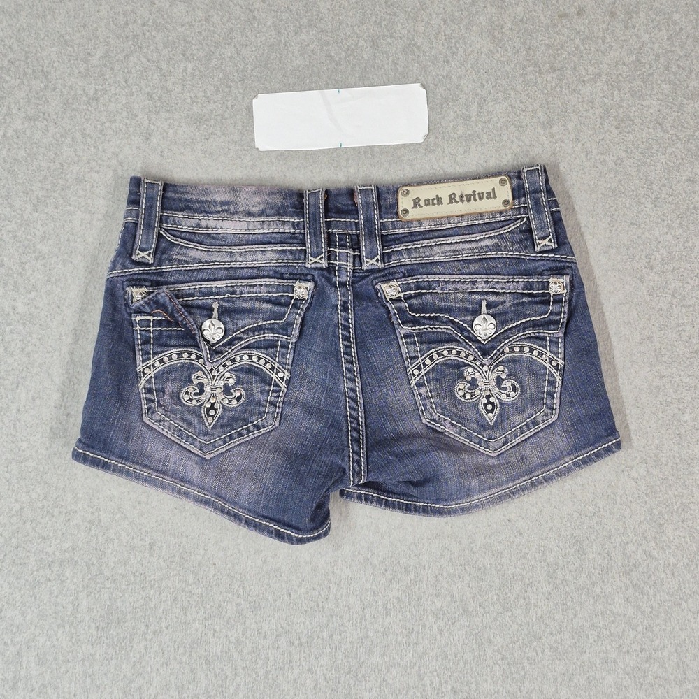 Rock Revival Women Shorts 25 Blue Denim Sasha Short Embroidered Rhinestones